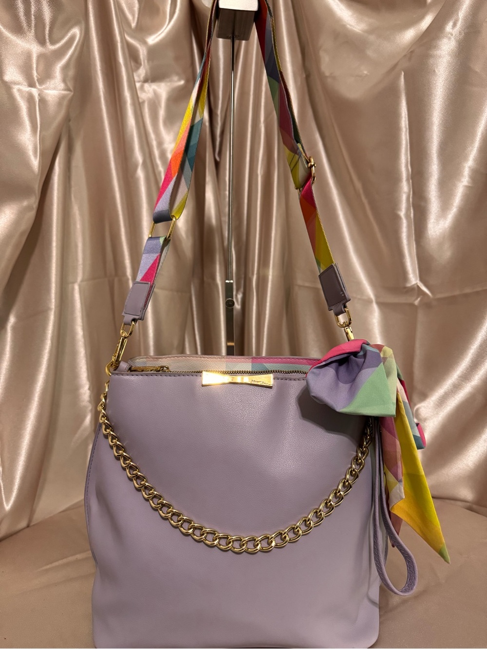 Lavender Women’s Shoulder Bag with Colorful Strap